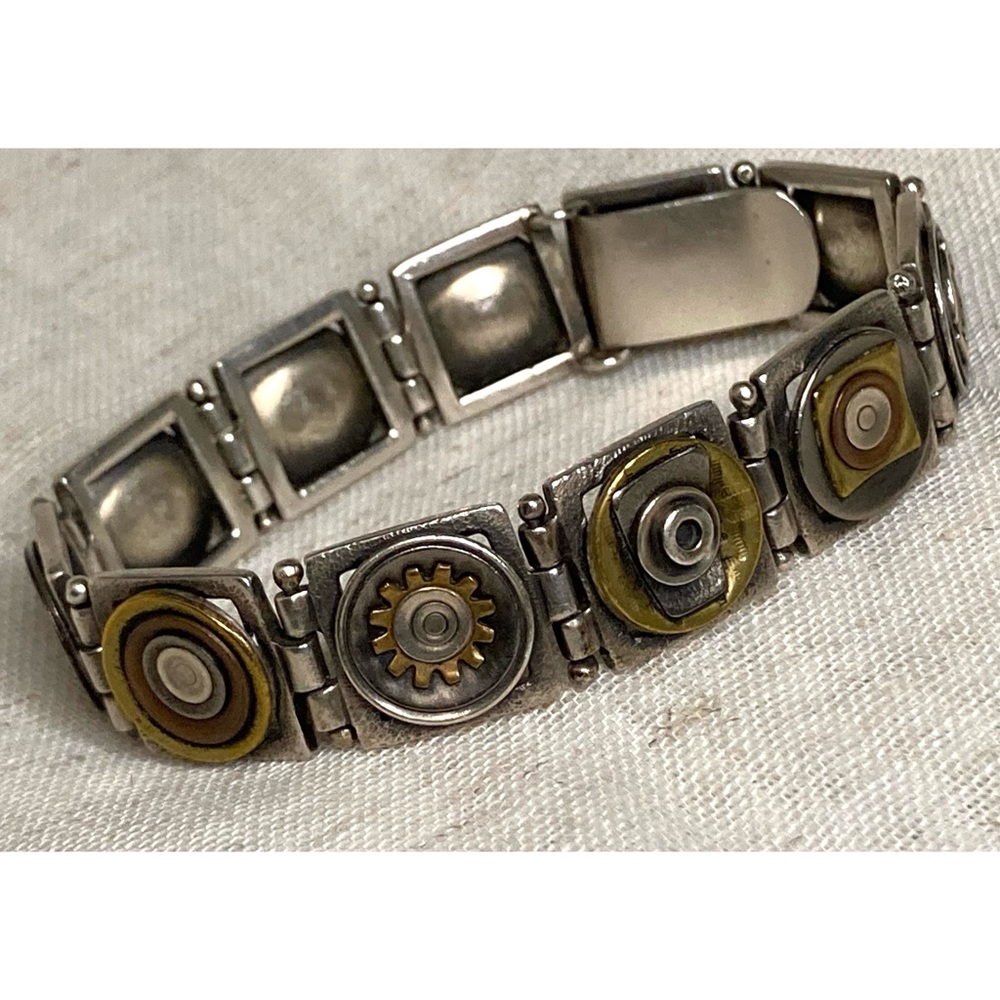 Tri-Tone Mixed Metals Artisan Tile Link Bracelet